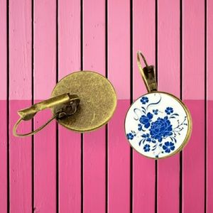 Floral Leverback Glass Cabochon Earrings